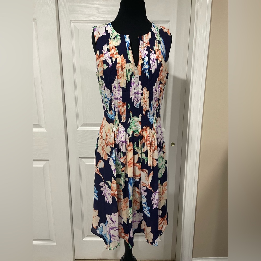 NYDJ Navy and pastel sleeveless dress, size 8